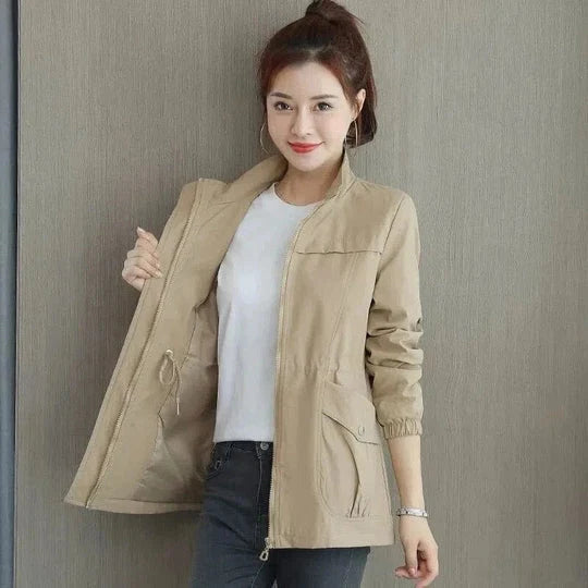 Dawn | Women's Stand Collar Zip Front Short Sleeve Trench Coat