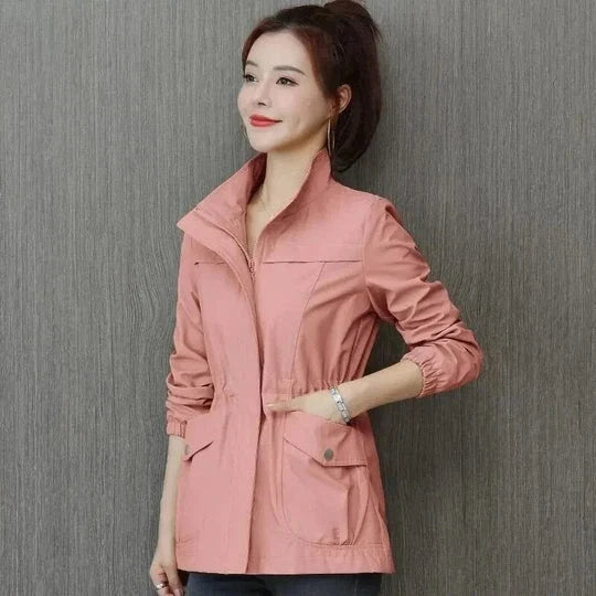 Dawn | Women's Stand Collar Zip Front Short Sleeve Trench Coat