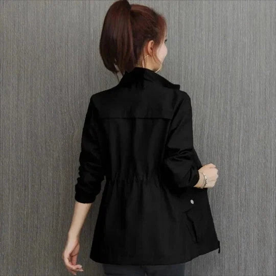 Dawn | Women's Stand Collar Zip Front Short Sleeve Trench Coat