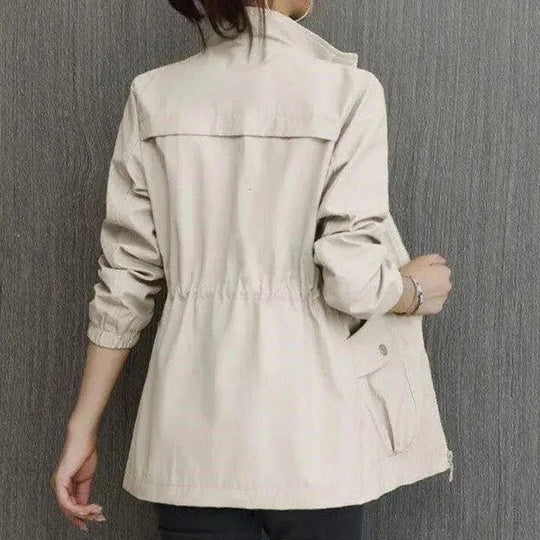 Dawn | Women's Stand Collar Zip Front Short Sleeve Trench Coat