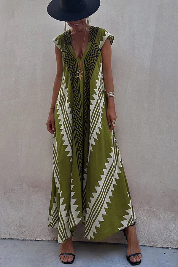 Dawna | Women's Ethnic Print V Neck Maxi Dress