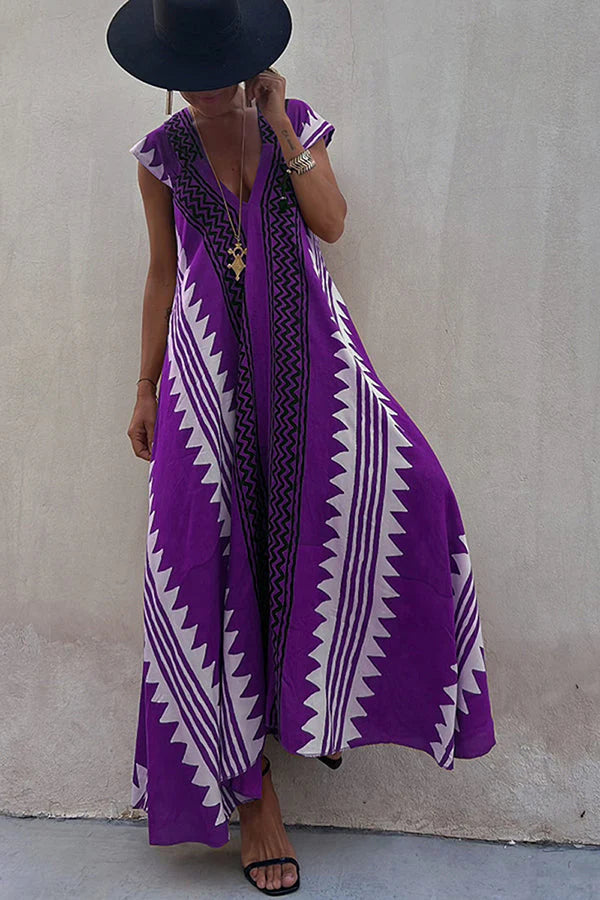 Dawna | Women's Ethnic Print V Neck Maxi Dress