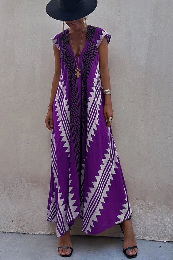 Dawna | Women's Ethnic Print V Neck Maxi Dress