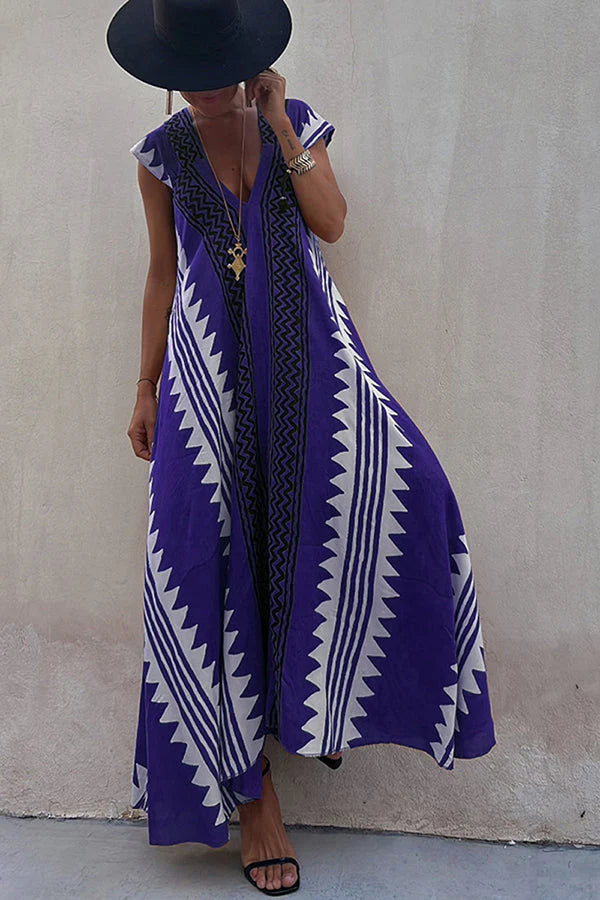 Dawna | Women's Ethnic Print V Neck Maxi Dress