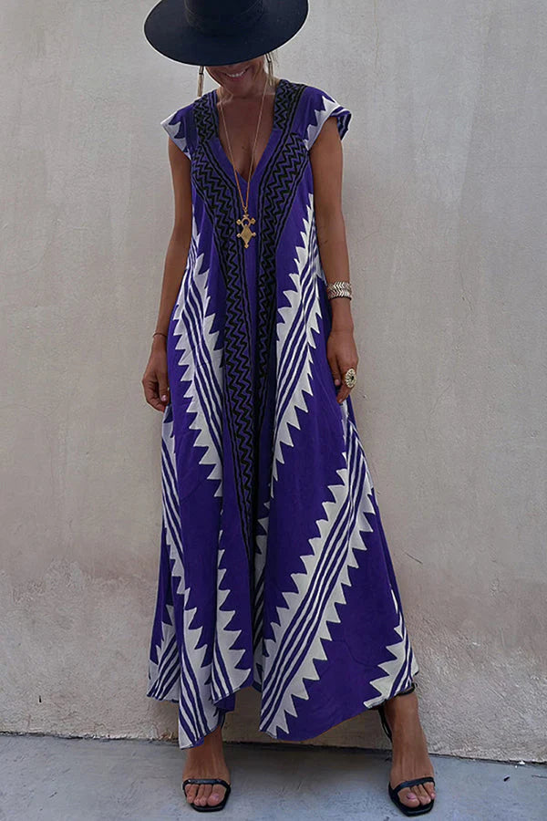 Dawna | Women's Ethnic Print V Neck Maxi Dress