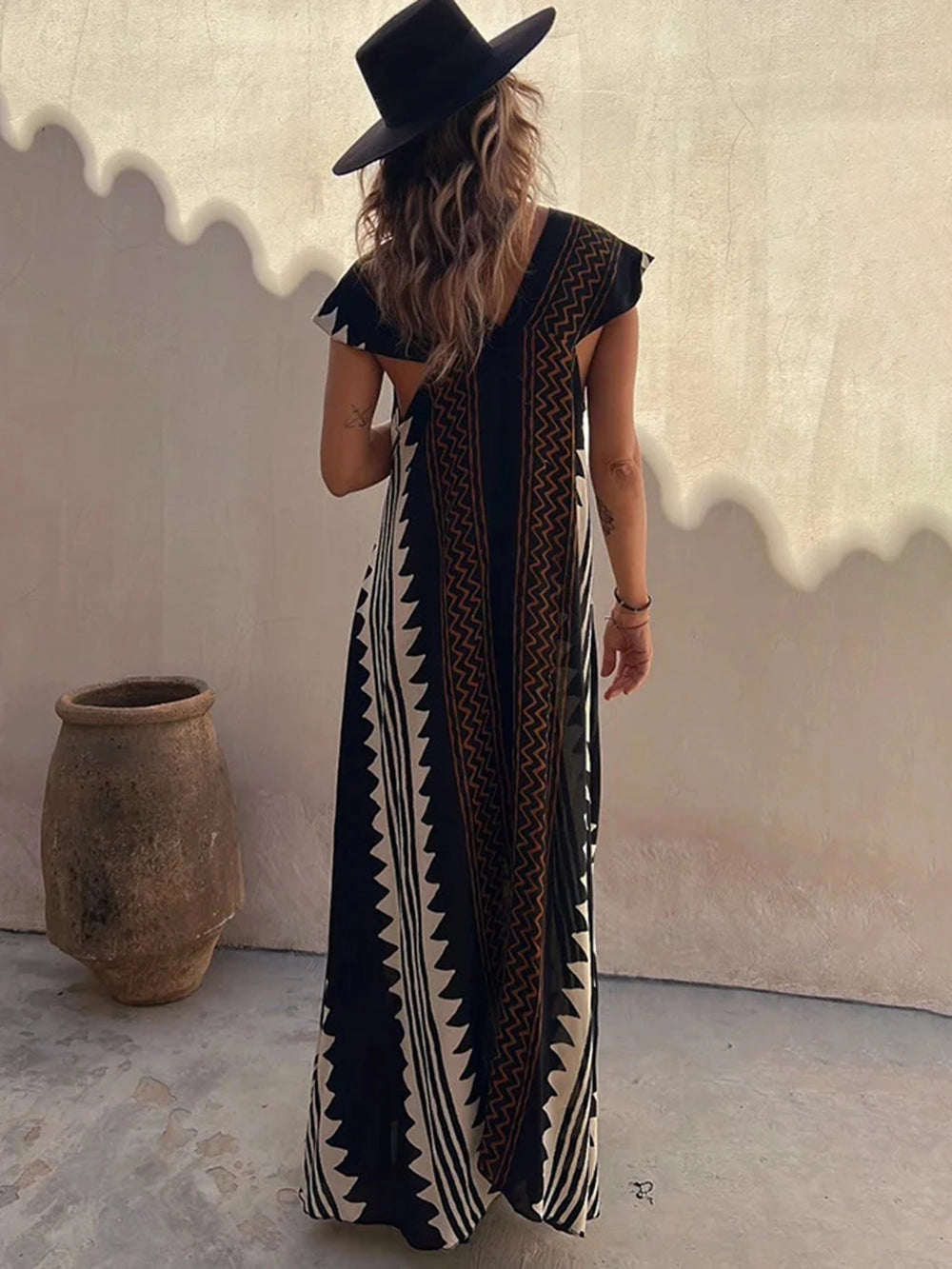 Dawna | Women's Ethnic Print V Neck Maxi Dress