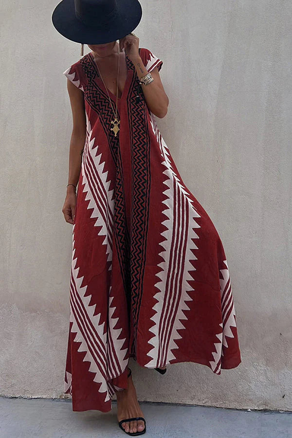 Dawna | Women's Ethnic Print V Neck Maxi Dress