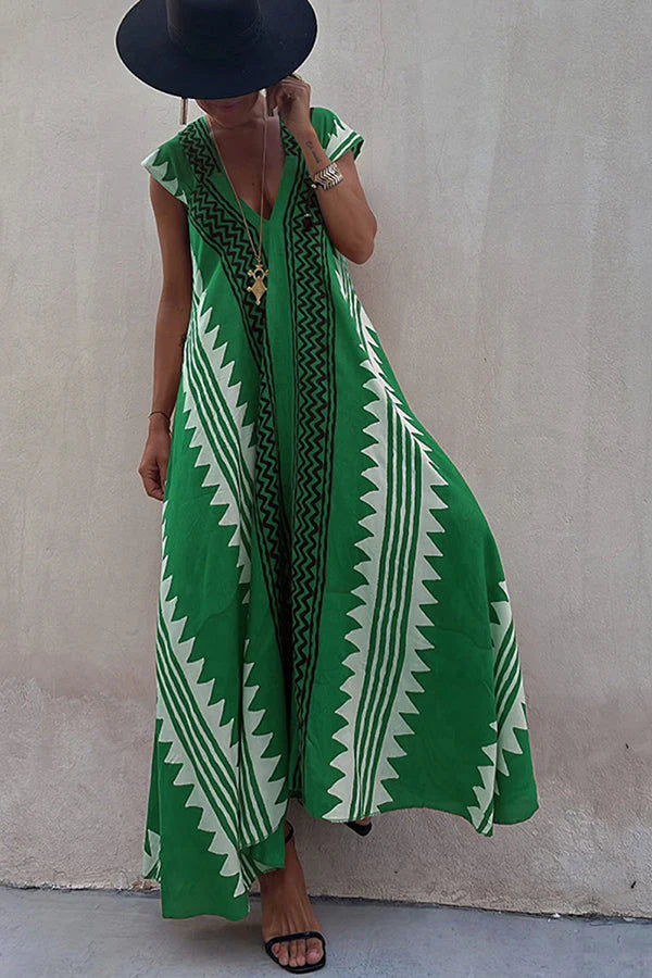 Dawna | Women's Ethnic Print V Neck Maxi Dress