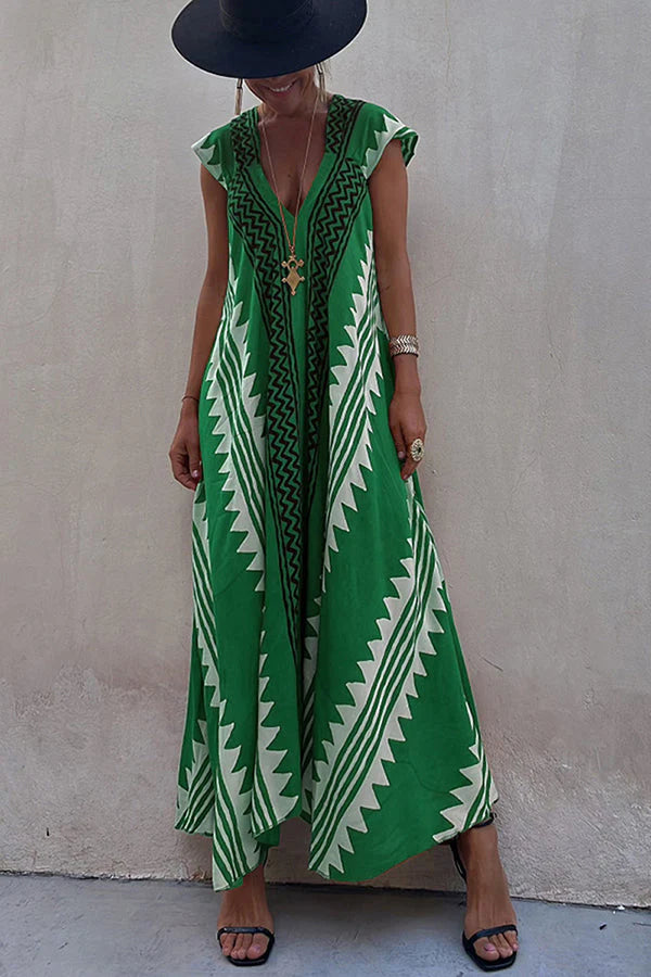 Dawna | Women's Ethnic Print V Neck Maxi Dress