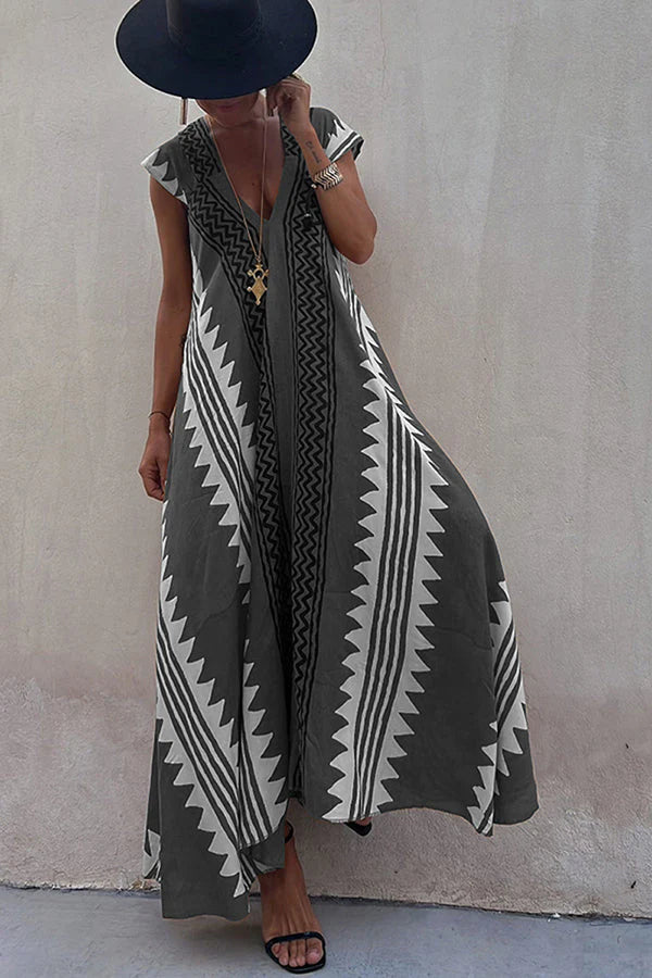 Dawna | Women's Ethnic Print V Neck Maxi Dress