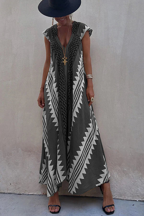 Dawna | Women's Ethnic Print V Neck Maxi Dress