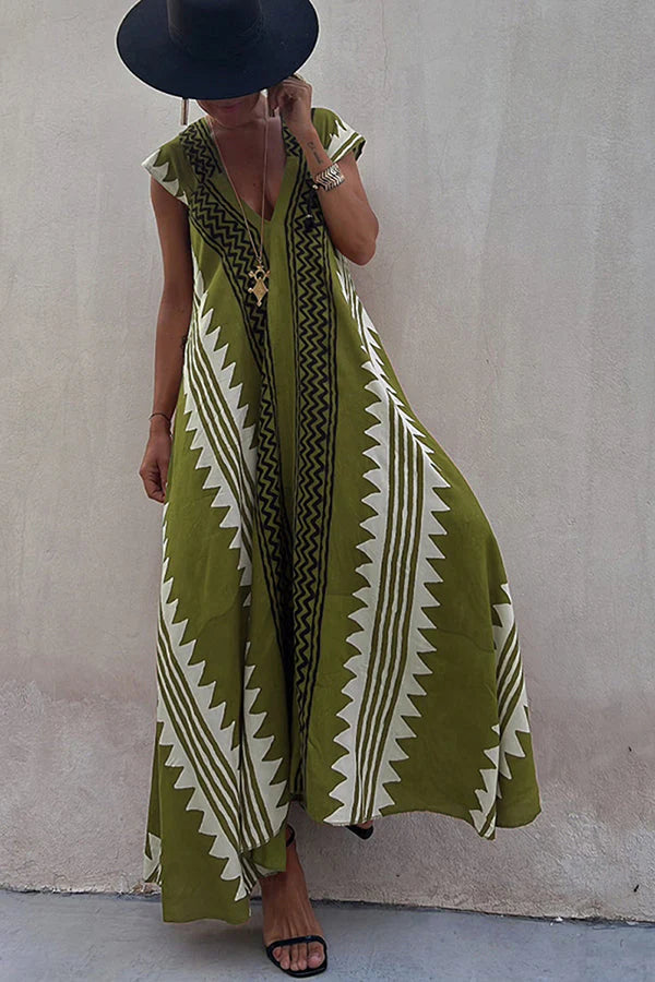 Dawna | Women's Ethnic Print V Neck Maxi Dress
