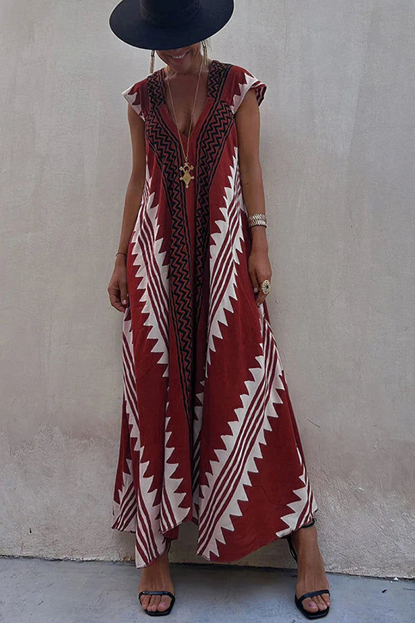 Dawna | Women's Ethnic Print V Neck Maxi Dress