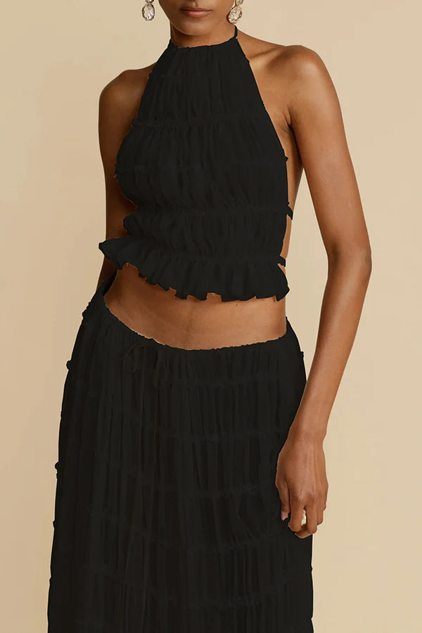 Daylee | Women's Ruffle Hem Ruched Halter Top