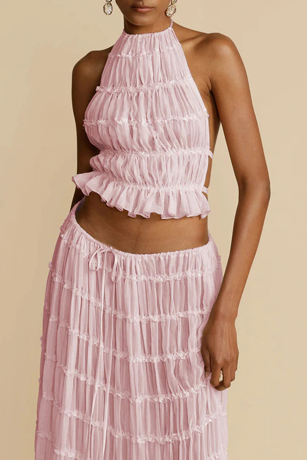 Daylee | Women's Ruffle Hem Ruched Halter Top