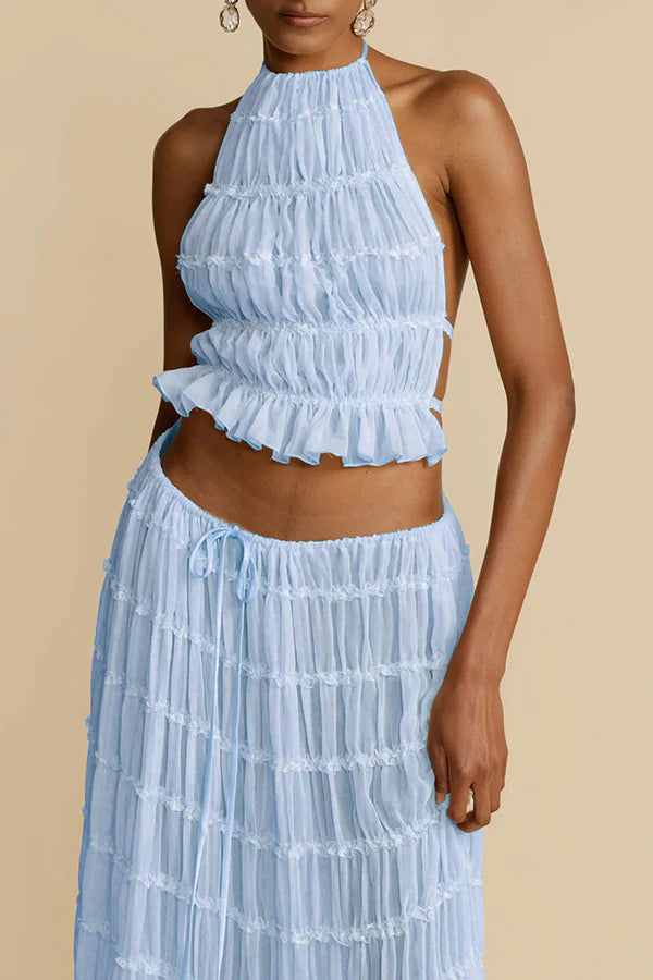 Daylee | Women's Ruffle Hem Ruched Halter Top