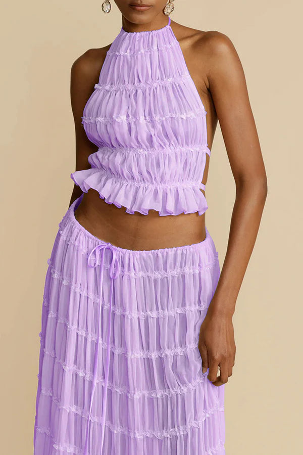 Daylee | Women's Ruffle Hem Ruched Halter Top