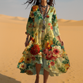 Deanna | Women's Floral Print V Neck Flowy Midi Dress