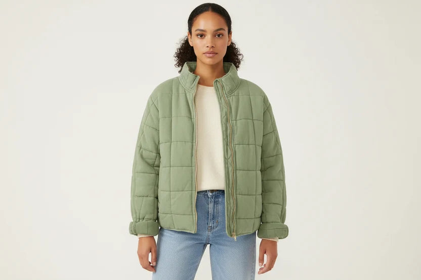 Debra | Women's Stand Collar Pocket Zip Front Puffer Jacket