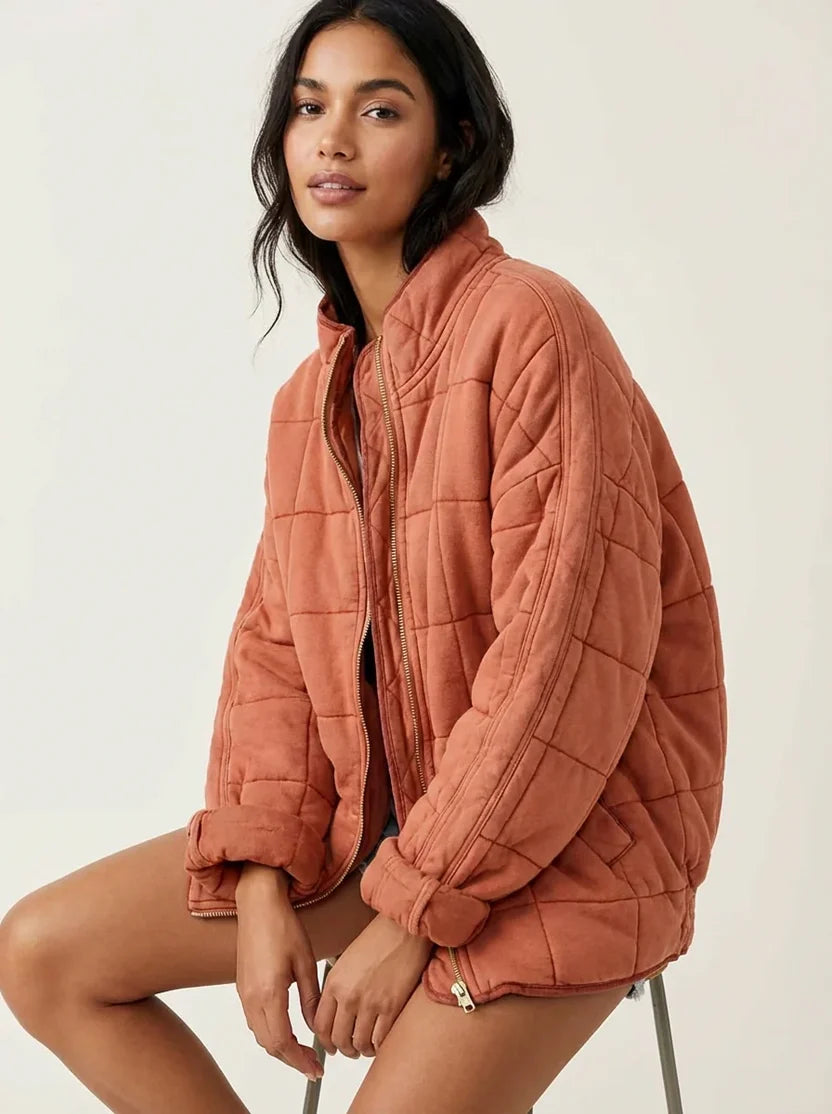 Debra | Women's Stand Collar Pocket Zip Front Puffer Jacket