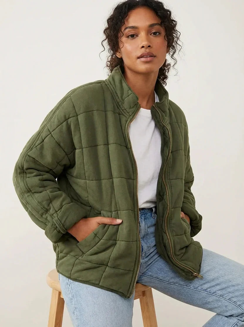 Debra | Women's Stand Collar Pocket Zip Front Puffer Jacket