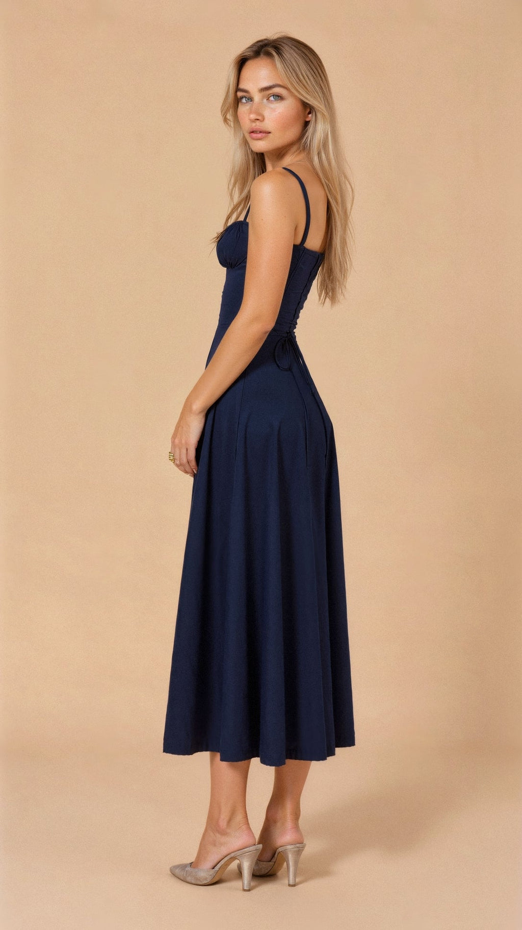 Deena | Women's Sweetheart Neck Sleeveless Midi Dress