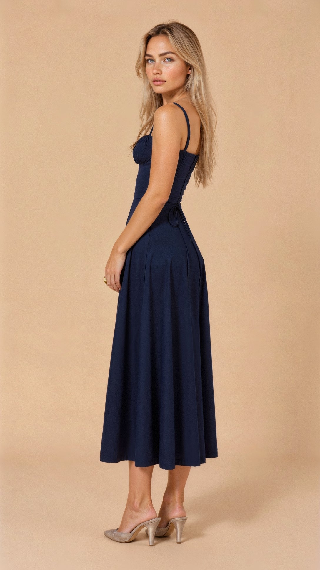 Deena | Women's Sweetheart Neck Sleeveless Midi Dress