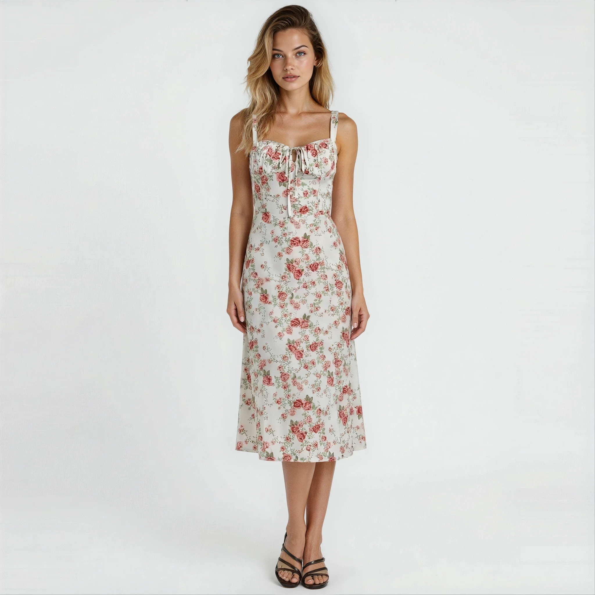 Deena | Women's Sweetheart Neck Sleeveless Midi Dress