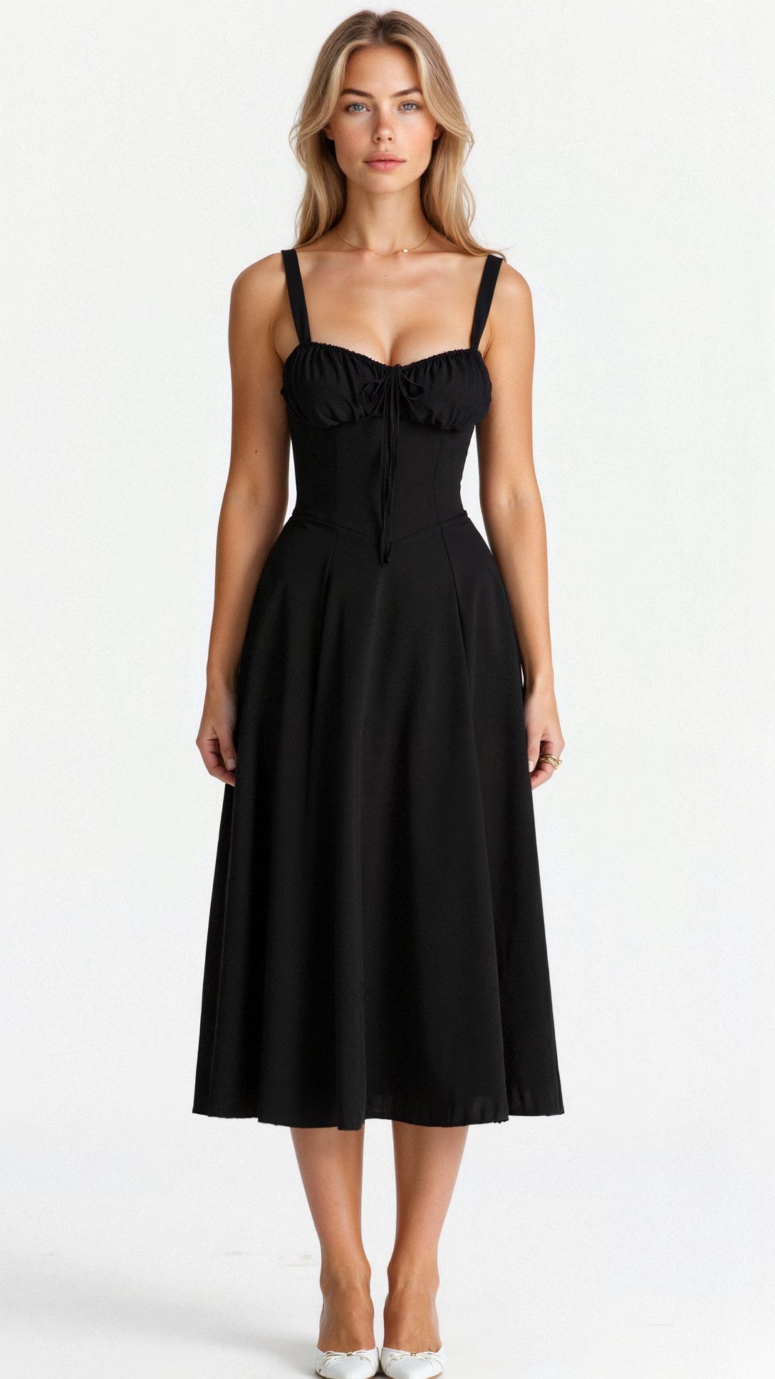 Deena | Women's Sweetheart Neck Sleeveless Midi Dress