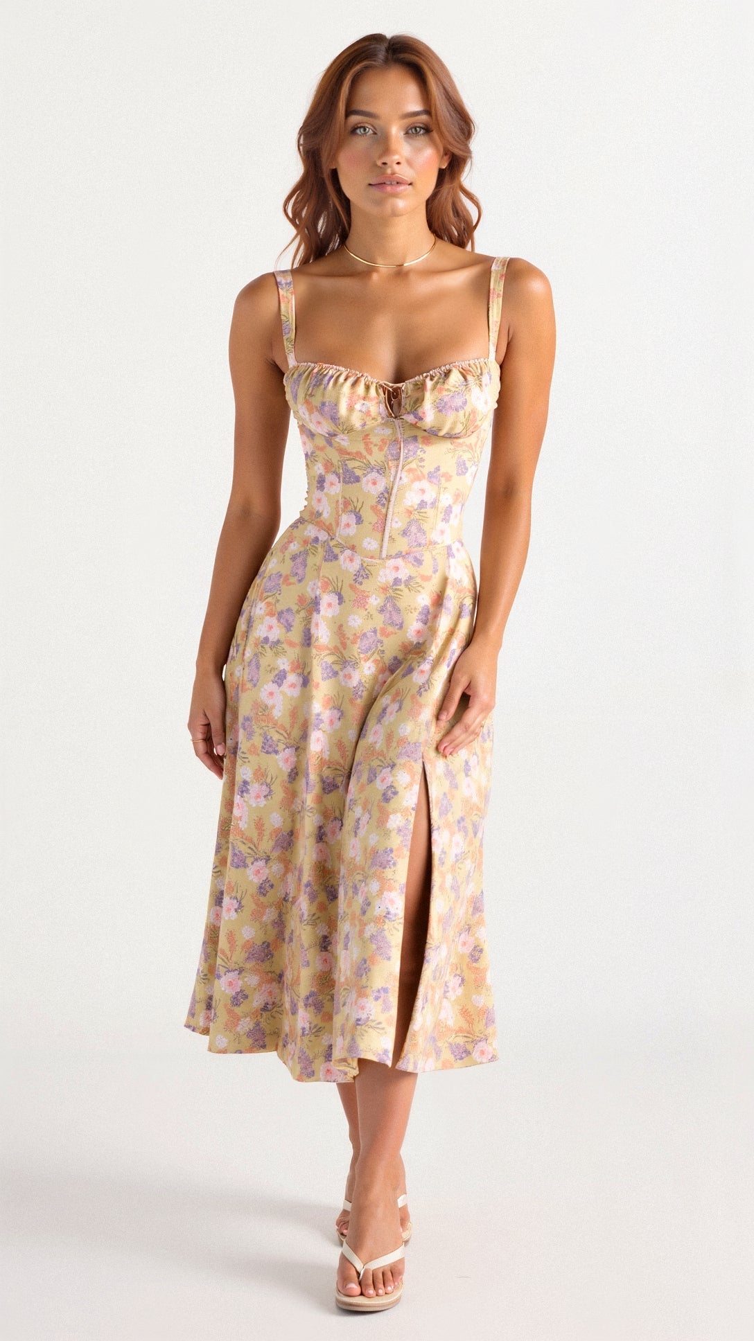 Deena | Women's Sweetheart Neck Sleeveless Midi Dress
