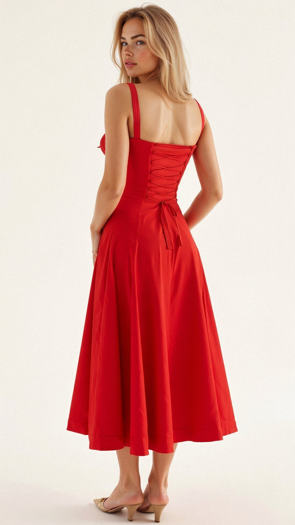 Deena | Women's Sweetheart Neck Sleeveless Midi Dress