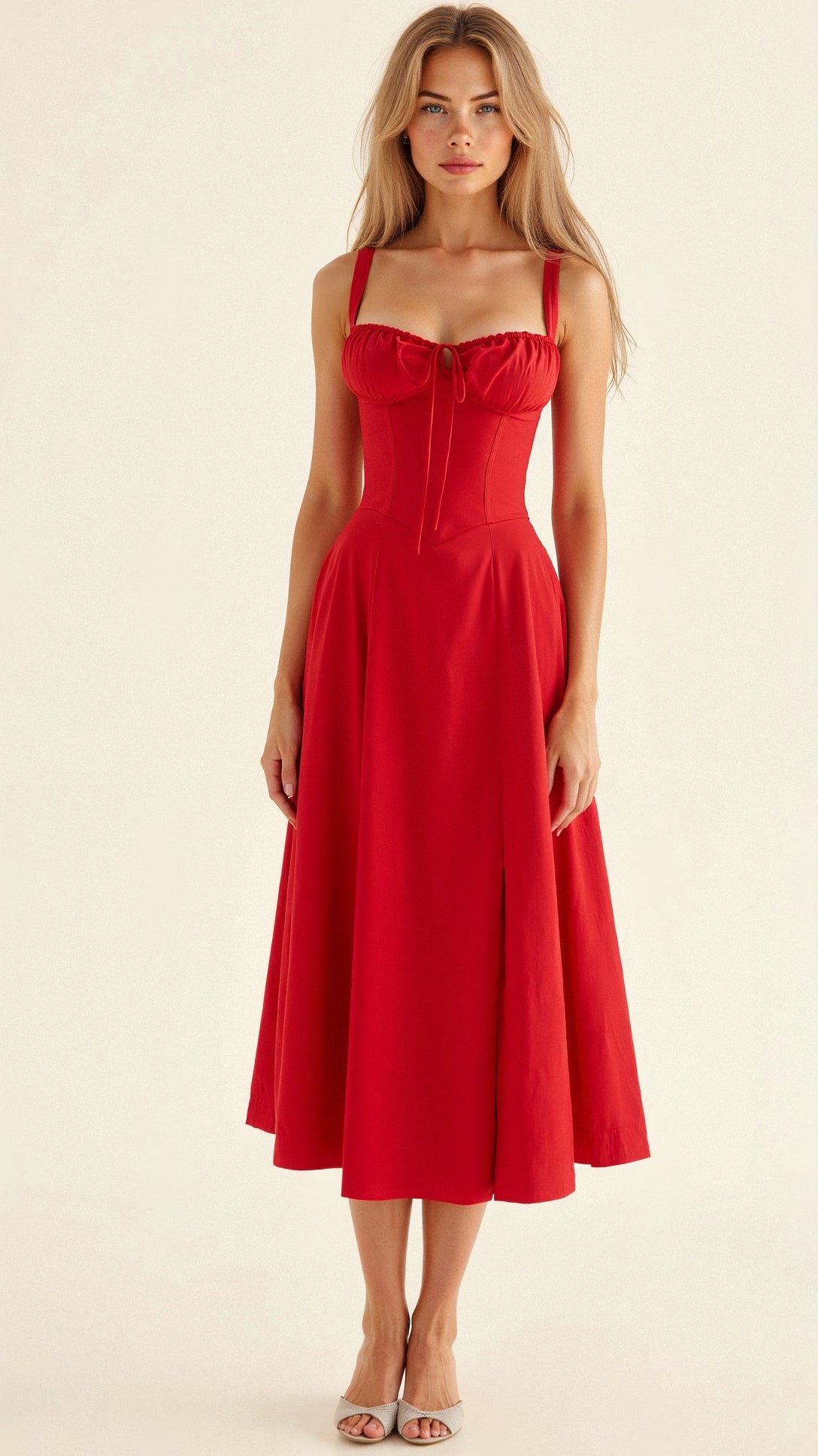 Deena | Women's Sweetheart Neck Sleeveless Midi Dress