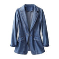 Delia | Women's Lapel Collar Long Sleeve Button Front Denim Blazer