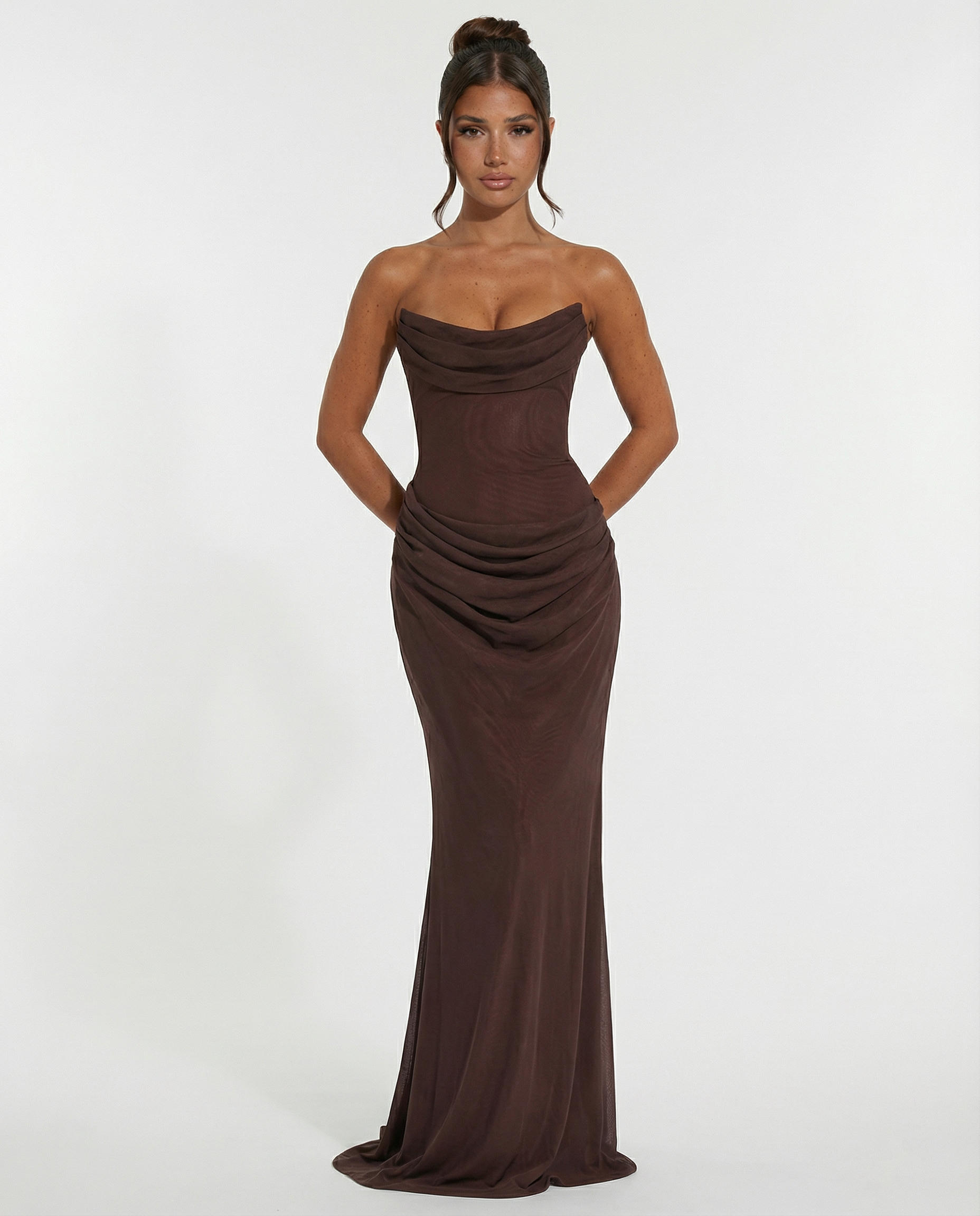 Delisa | Women's Strapless Fitted Corset Maxi Dress