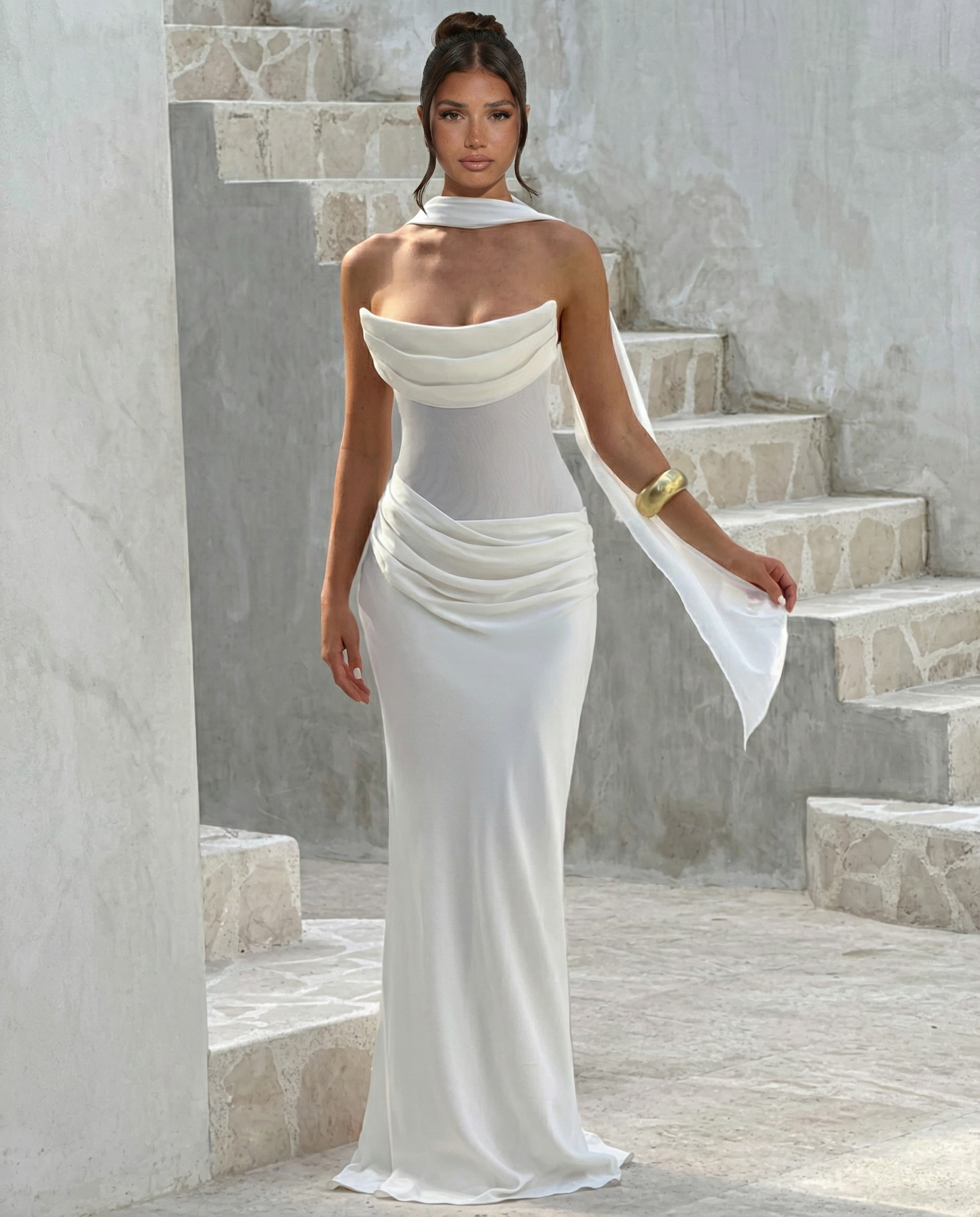 Delisa | Women's Strapless Fitted Corset Maxi Dress