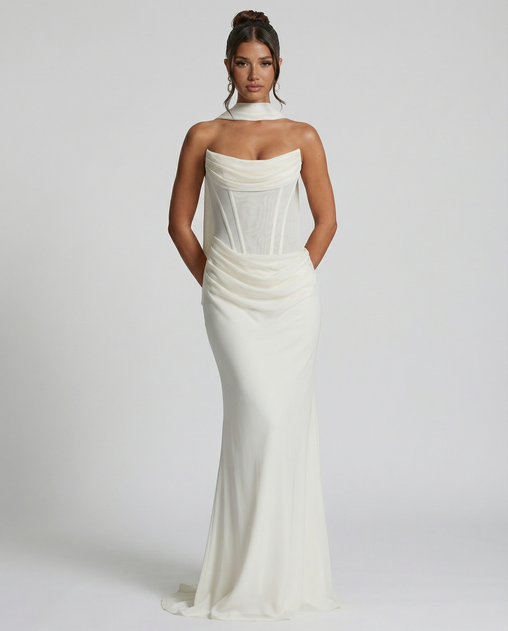 Delisa | Women's Strapless Fitted Corset Maxi Dress