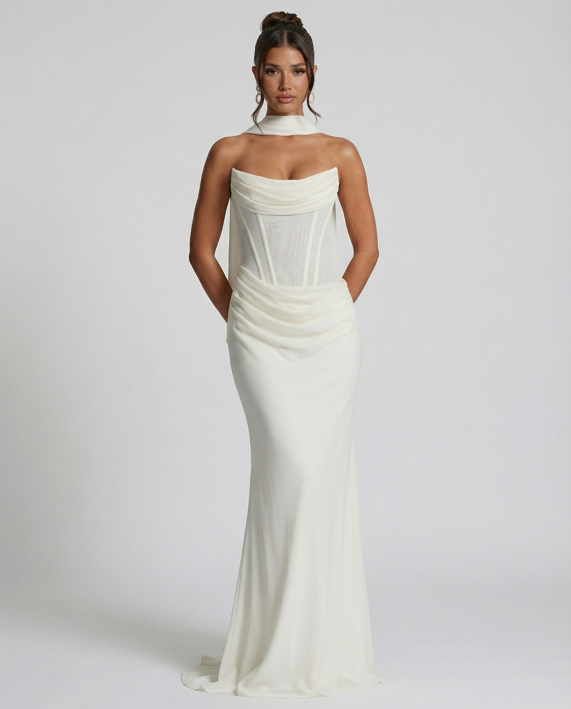 Delisa | Women's Strapless Fitted Corset Maxi Dress