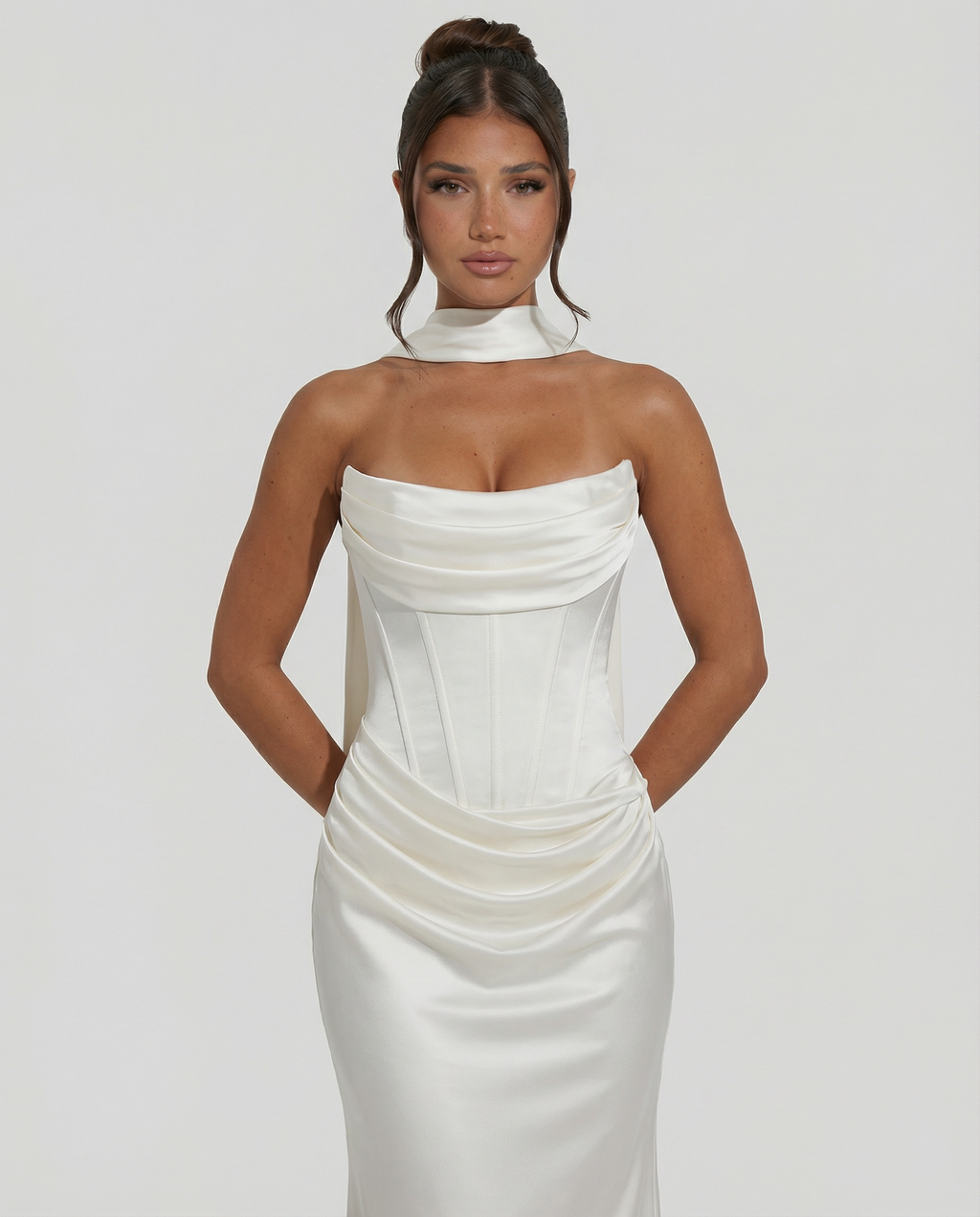 Delisa | Women's Strapless Fitted Corset Maxi Dress