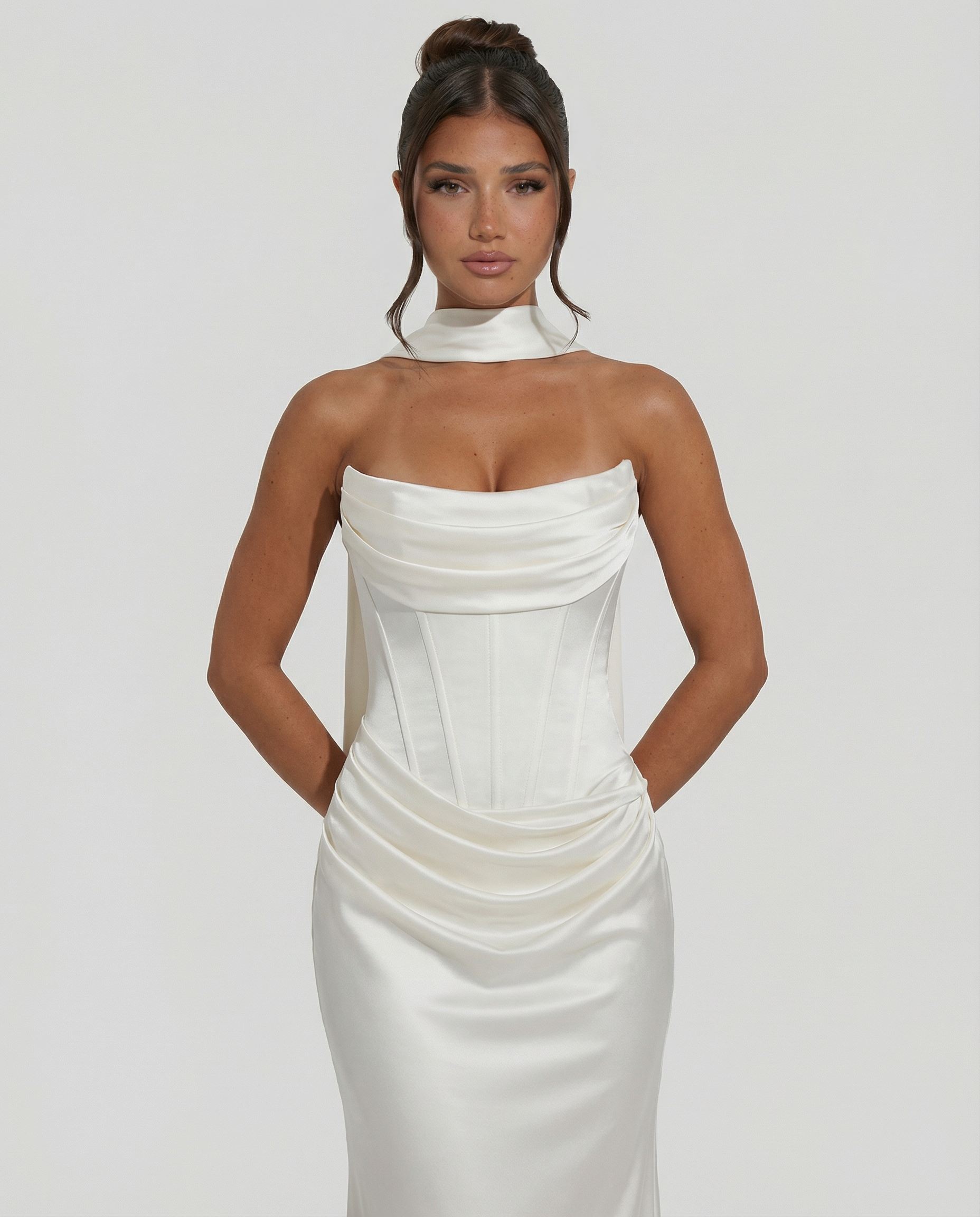 Delisa | Women's Strapless Fitted Corset Maxi Dress