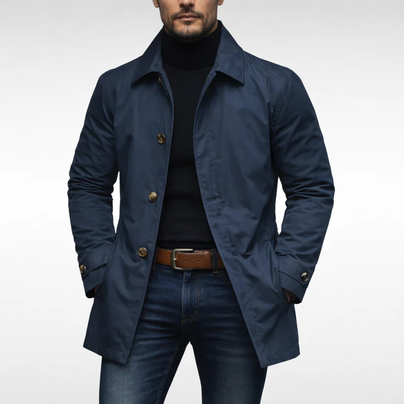 Demetrius | Men’s Button Up Long Sleeve Pointed Collar Pockets Coat