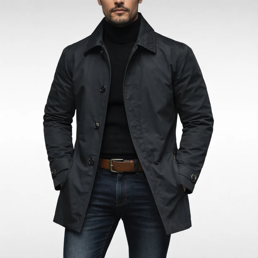 Demetrius | Men’s Button Up Long Sleeve Pointed Collar Pockets Coat
