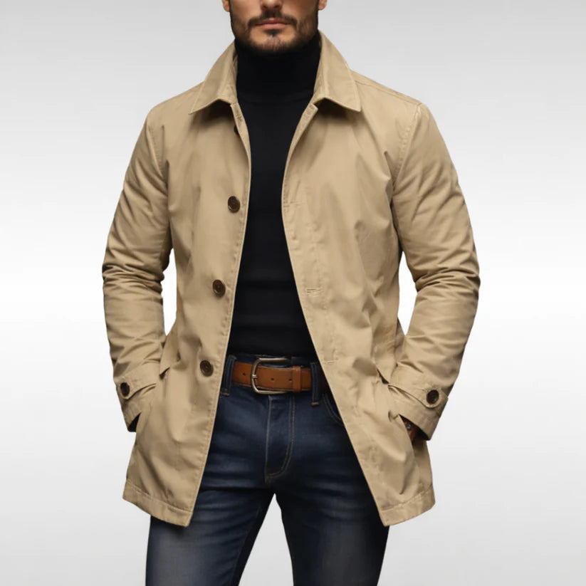 Demetrius | Men’s Button Up Long Sleeve Pointed Collar Pockets Coat