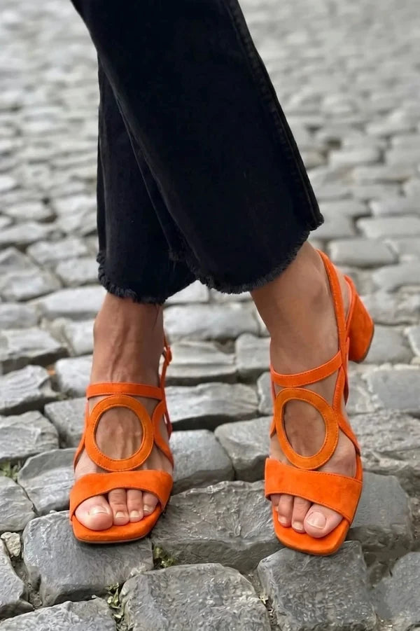 Derya | Women’s Strappy Cut Out Low Block Heel Sandals