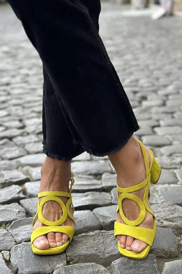 Derya | Women’s Strappy Cut Out Low Block Heel Sandals