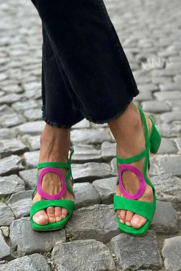 Derya | Women’s Strappy Cut Out Low Block Heel Sandals
