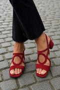 Derya | Women’s Strappy Cut Out Low Block Heel Sandals