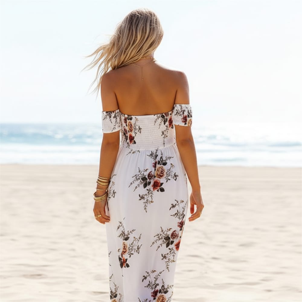 Desiree | Women's Off Shoulder High Slit Boho Maxi Dress