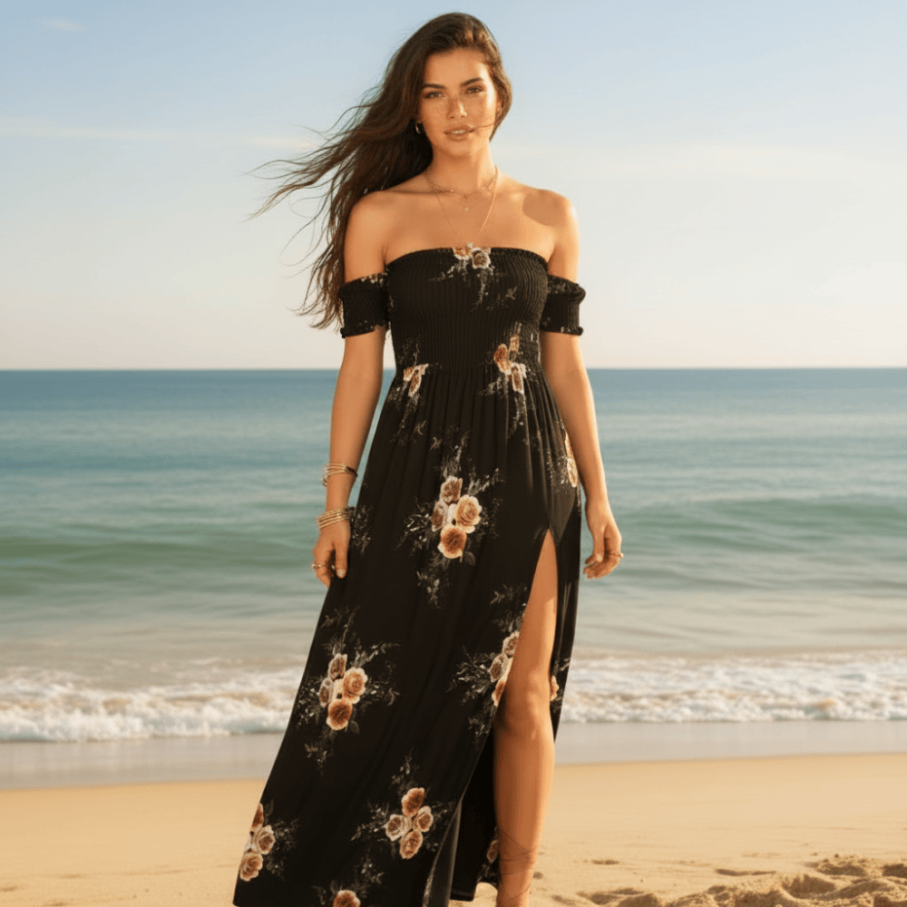Desiree | Women's Off Shoulder High Slit Boho Maxi Dress