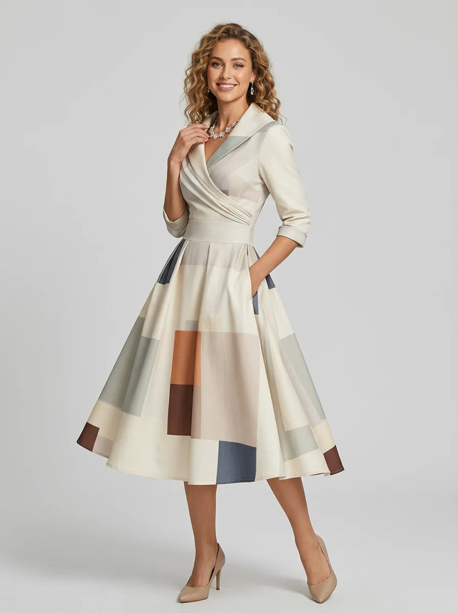 Deva | Women’s Wrap V Neck Printed Short Sleeve Flowy Midi Dress