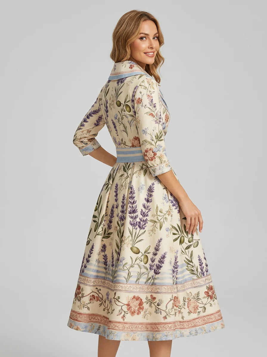 Deva | Women’s Wrap V Neck Printed Short Sleeve Flowy Midi Dress